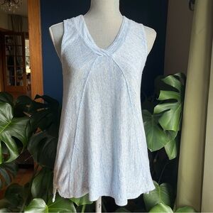 SIGRID OLSEN Blue Striped Linen Top